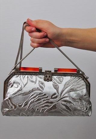 VINTAGE 1970S SILVER CLUTCH/SHOULDER BAG