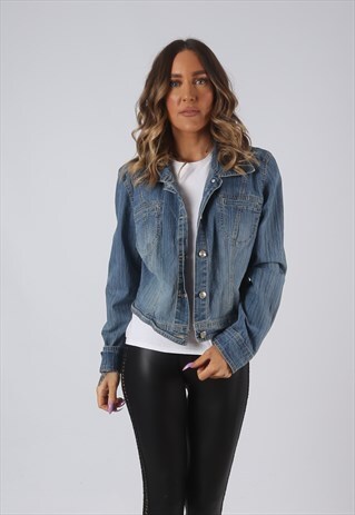 DENIM JACKET FITTED VINTAGE SHORT LIGHTWEIGHT UK 14 (DK4S)