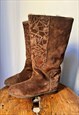 VINTAGE 80S SUEDE FLAT BOOTS WITH FUR SIZE UK 4.5