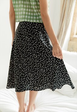 Black and White Frill Hem Heart Print Midi Skirt