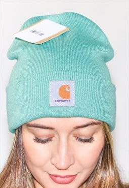 New Mint Ribbed Knit WIP Carhartt Wool Logo Beanie Hat