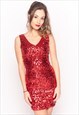 Plain red color Sequin V-neck Sleeveless Party Dress