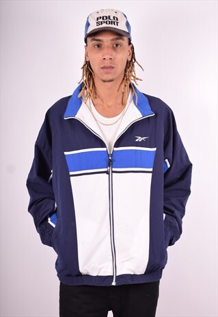 REEBOK MENS VINTAGE TRACKSUIT TOP JACKET XL BLUE 90'S
