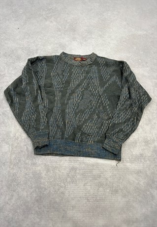 VINTAGE KNITTED JUMPER ABSTRACT PATTERNED GRANDAD SWEATER