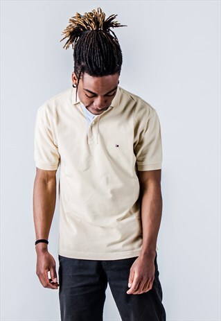 VINTAGE 90S TOMMY HILFIGER POLO SHIRT IN BEIGE