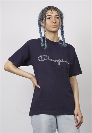 VINTAGE 90'S CHAMPION LOGO NAVY T-SHIRT