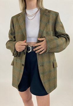 90s Vintage Luxe Tweed Green Check Unisex Blazer