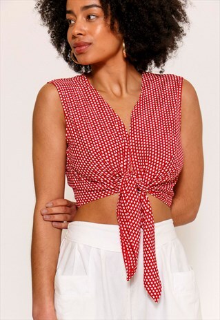VINTAGE 90'S RED CHECKED REWORKED TIE FRONT BLOUSE
