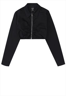 Cropped denim jacket unusual design retro jean coat in black