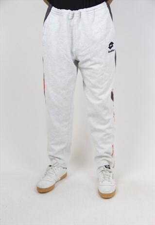 VINTAGE LOTTO 90'S GREY PATTERNED TRACKSUIT BOTTOMS