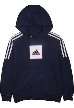 Vintage 90's Adidas Hoodie Spellout Pullover Navy Blue Large