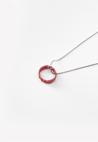 Women's Resin Pink Ring Pendant Necklace Chain - Silver