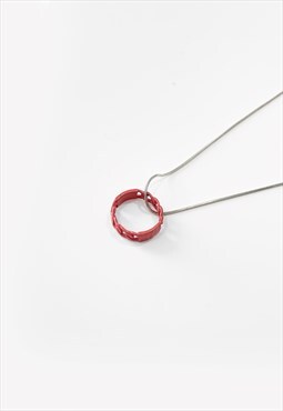 Women's Resin Pink Ring Pendant Necklace Chain - Silver
