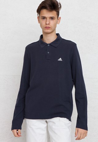 90S VINTAGE NAVY ADIDAS LONG SLEEVE POLO SHIRT TOP