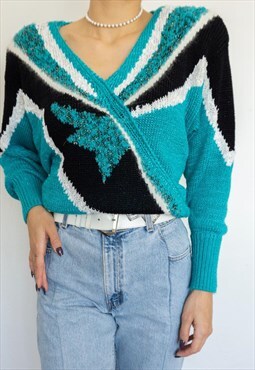 70s blue printed sweater