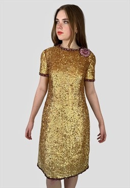 Battilocchi Gold 80's Sequin Beaded Short Sleeve Dress