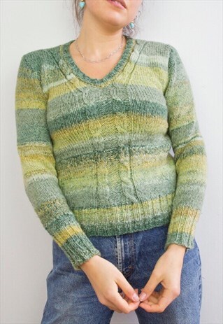 GREEN STRIPED VINTAGE KNIT JUMPER