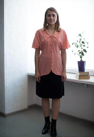 VINTAGE 80'S PEACH SHORT SLEEVED LONG FIT TOP