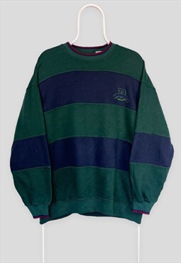 Vintage Bugle Boy Sweatshirt Striped Green & Blue XL
