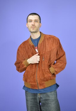 Vintage brown suede leather classic bomber jacket