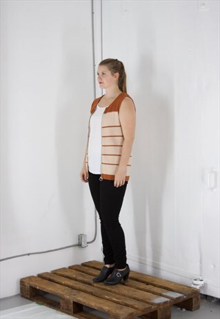 ON SALE SLEEVELESS KNITTED VEST / RETRO BEIGE AND ORANGE VES