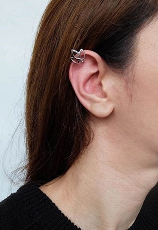 LOTUS EAR CUFF EARRINGS WOMEN STERLING SILVER EARRINGS