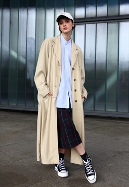Vintage 90's Single Breasted Trench Coat Maxi Overcoat in Be