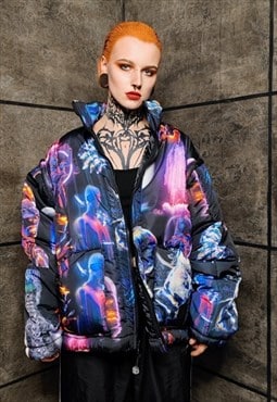 Psychedelic bomber jacket handmade detachable raver puffer 