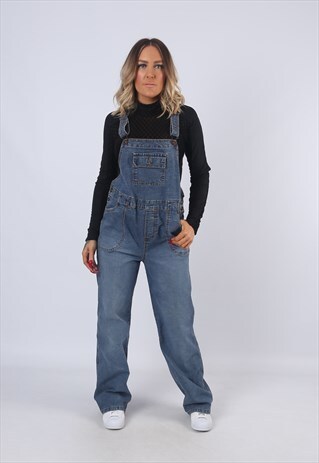 DENIM MATERNITY DUNGAREES JEANS 90'S UK 10 VINTAGE (EABM)