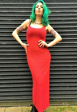 VINTAGE SLINKY RED MAXI DRESS
