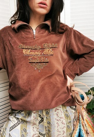 VINTAGE 90S QUARTER ZIPPED VELVETEEN SWEATSHIRT