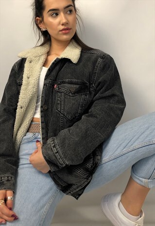VINTAGE LEVIS RED TAB SHERPA TRUCKER BORG DENIM JACKET 80S