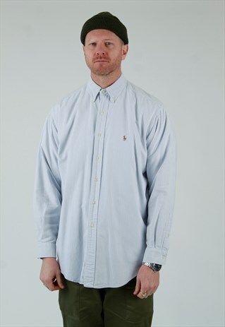 90S RALPH LAUREN BLUE BENGAL STRIPE BUTTON DOWN OXFORD SHIRT
