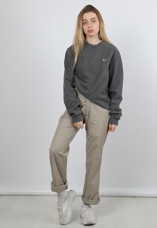 VINTAGE NIKE MEDIUM GREY EMBROIDERED LOGO SWEATSHIRT