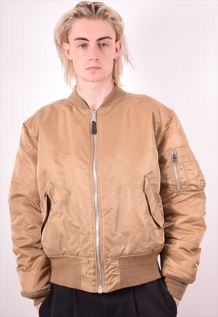 MENS VINTAGE REVERSIBLE BOMBER JACKET LARGE BEIGE 90S