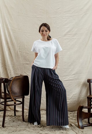 STRIPED PLEATED PALAZZO PANTS