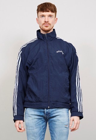 VINTAGE 80'S ADIDAS NAVY LINED SHELL SPORTS JACKET