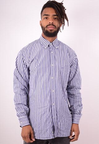 PAUL & SHARK MENS VINTAGE SHIRT MEDIUM BLUE STRIPES 90S
