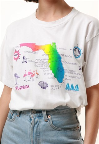 90S VINTAGE USA MADE GRAPHICS MAP COTTON T-SHIRT 15958