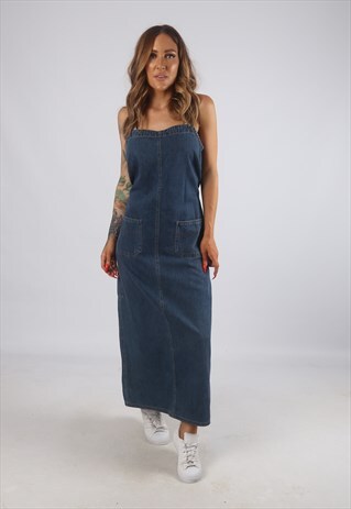 VINTAGE FADED GLORY DENIM DRESS LONG UK 14 (H2B)