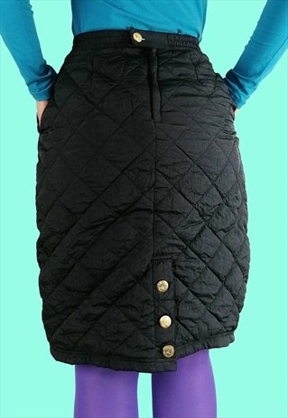 Vintage 80's Quilted Nylon Padded High Waist Pencil Skirt Bl