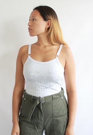 WHITE CAMI TOP WITH DIAMONTE