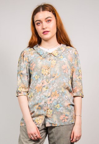 VINTAGE 90'S PASTEL FLORAL PATTERN SHIRT BLOUSE