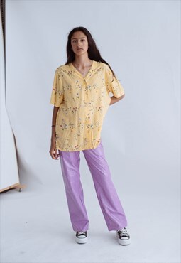 Vintage Oversized Fit Short Sleeve Floral Viscose Shirt M