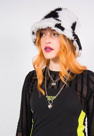 CUTE COW PRINT FAUX FUR BUCKET HAT
