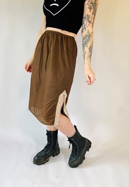 Vintage Retro 60s Brown Floral Slip Skirt Made in UK