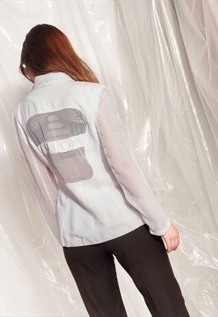 VINTAGE SHEER BLAZER 90S SEE-THROUGH OPEN BACK WHITE JACKET