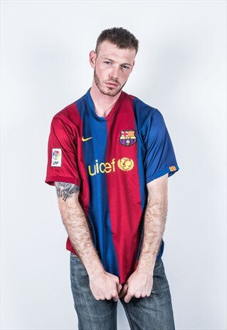 NIKE VINTAGE 1990S RED AND BLUE BARCELONA FOOTBALL SHIRT