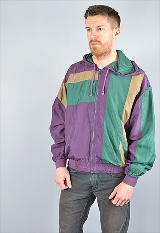 VINTAGE PURPLE SILK CONTRAST SPORT BOMBER HOODIE JACKET