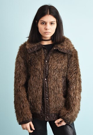 VINTAGE 70'S RETRO FAUX FUR LONG HAIR SHERPA JACKET